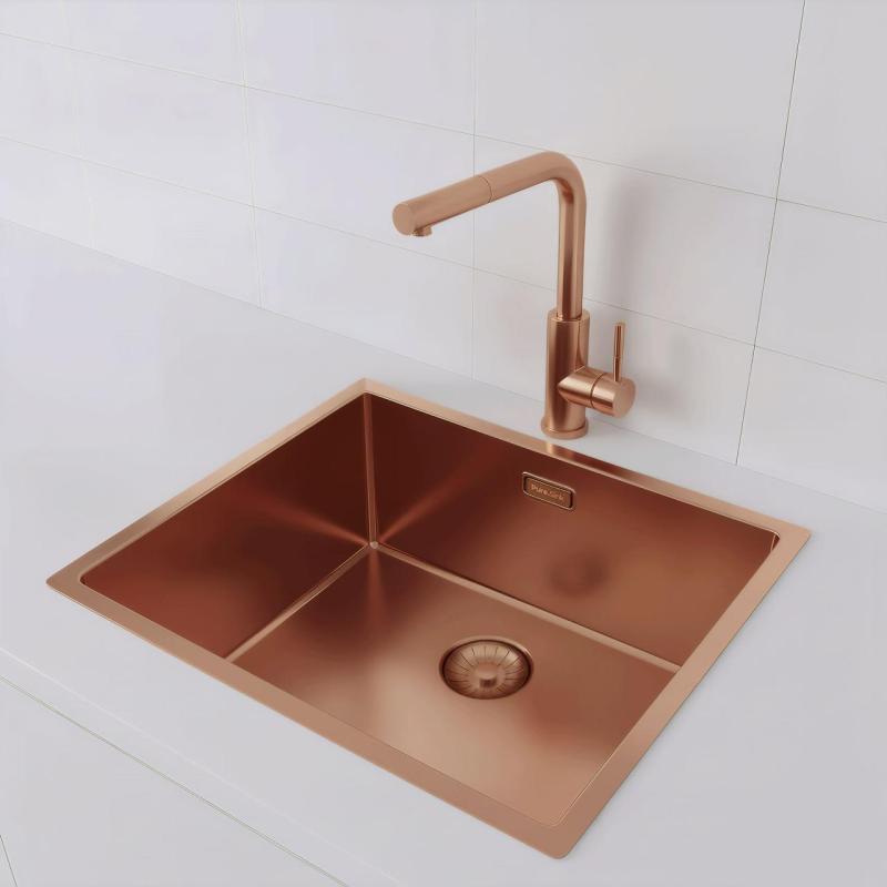 Pure.Sink Prestige lavello 50x40 cm PVD Rame raggio 10mm per installazione sottopiano, filo piano e soprapiano PPG5040-62.
