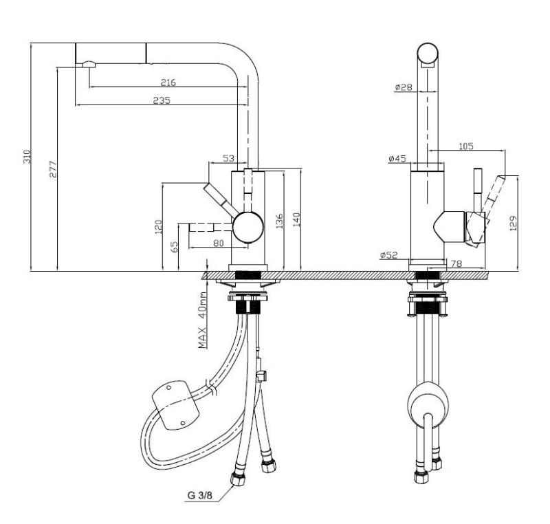 Pure.Sink Elite Steel Spark-S rubinetto da cucina in Acciaio Inox con bocca estraibile PS8041-02