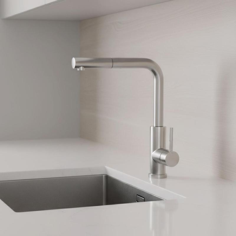 Pure.Sink Elite Steel Spark-S rubinetto da cucina in Acciaio Inox con bocca estraibile PS8041-02