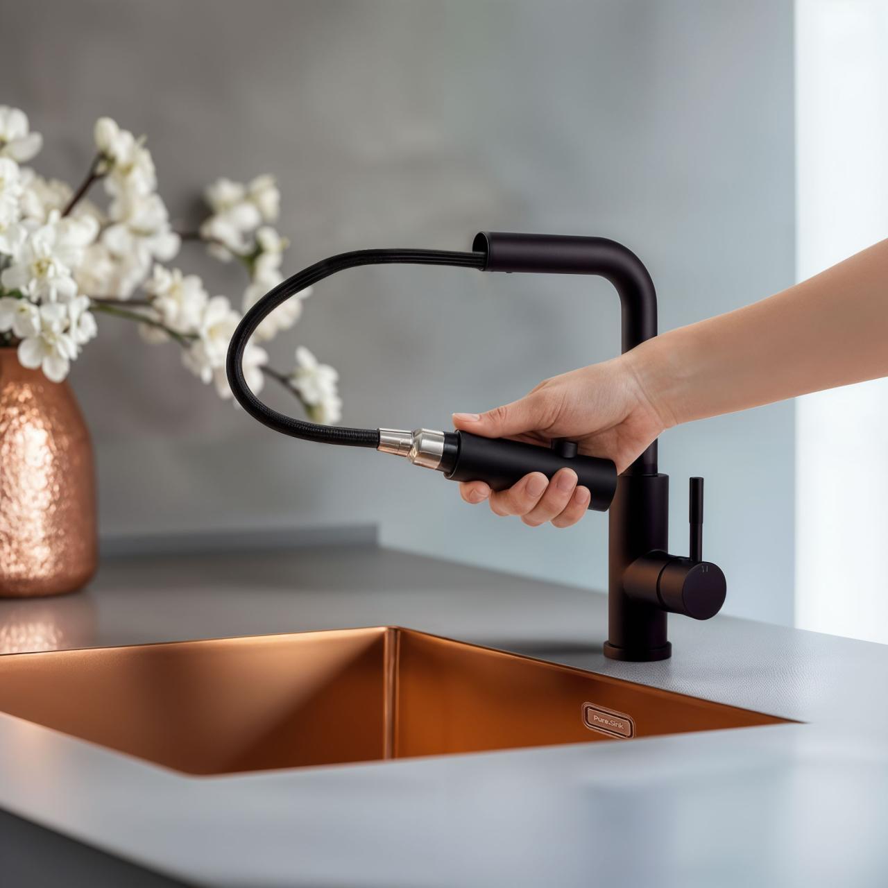 Pure.Sink Elite Steel Spark-S rubinetto da cucina Nero Opaco con bocca estraibile PS8041-10 - Productafbeelding 2