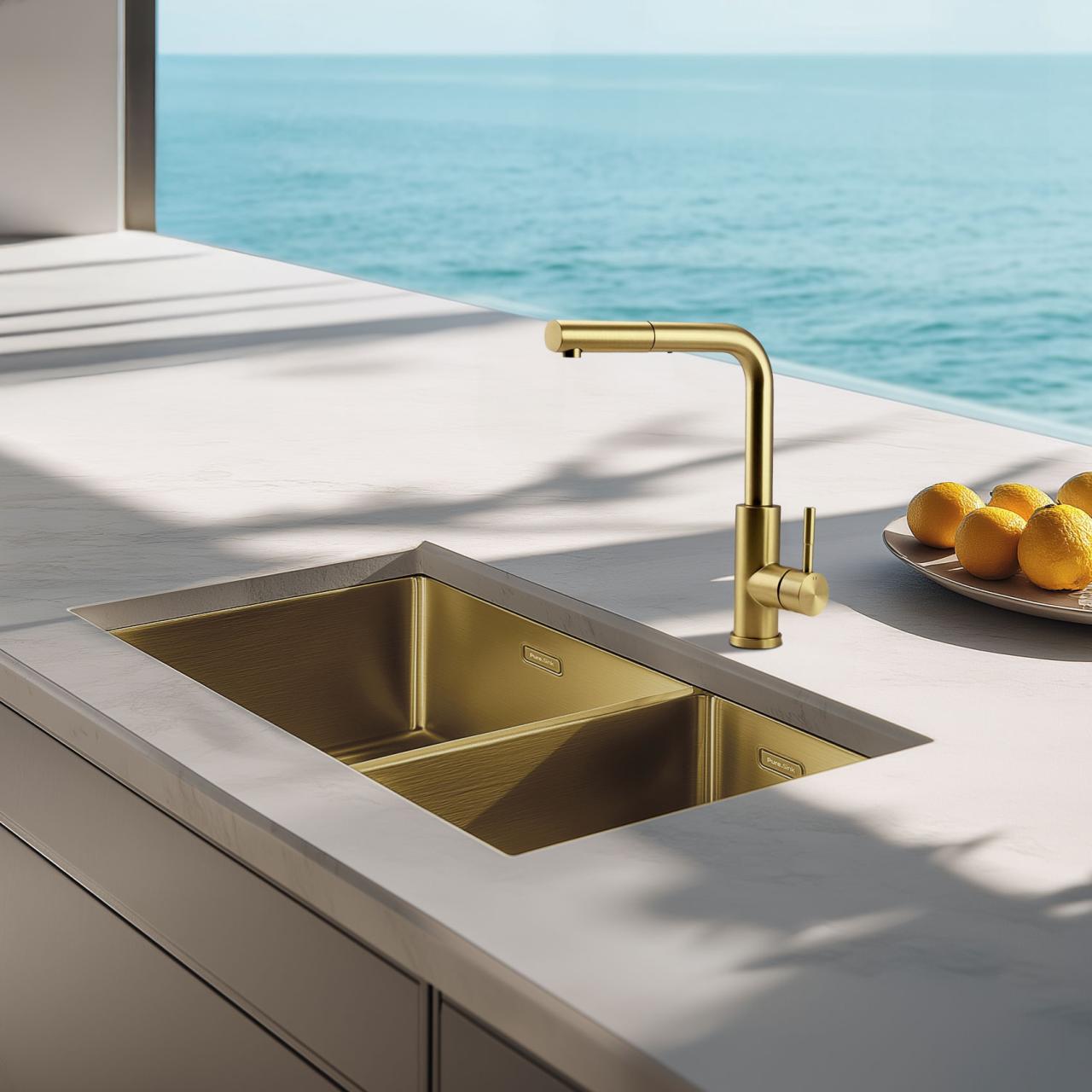Pure.Sink Elite Steel Spark-S rubinetto da cucina PVD Oro Spazzolato con bocca estraibile PS8041-60 - Productafbeelding 3