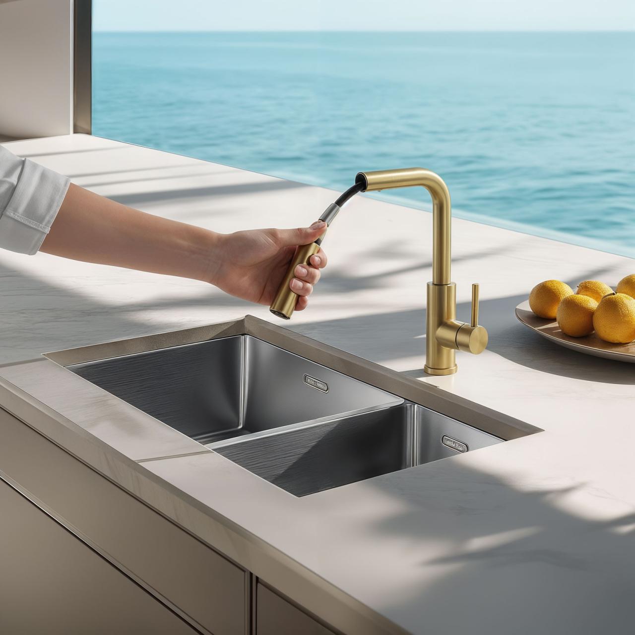Pure.Sink Elite Steel Spark-S rubinetto da cucina PVD Oro Spazzolato con bocca estraibile PS8041-60 - Productafbeelding 2