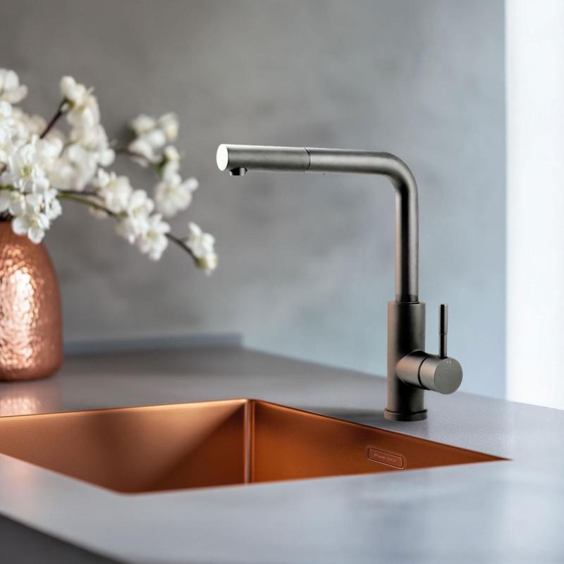 Pure.Sink Elite Steel Spark-S rubinetto da cucina PVD Gun Metal con bocca estraibile PS8041-61