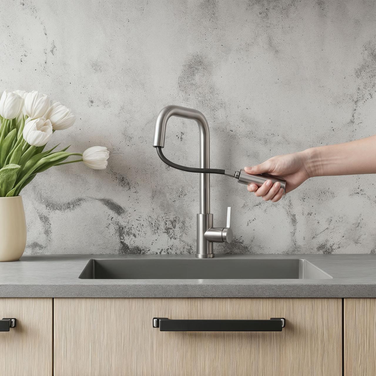 Pure.Sink Elite Steel Crystal-S rubinetto da cucina in Acciaio Inox con bocca estraibile PS8050-02 - Productafbeelding 2