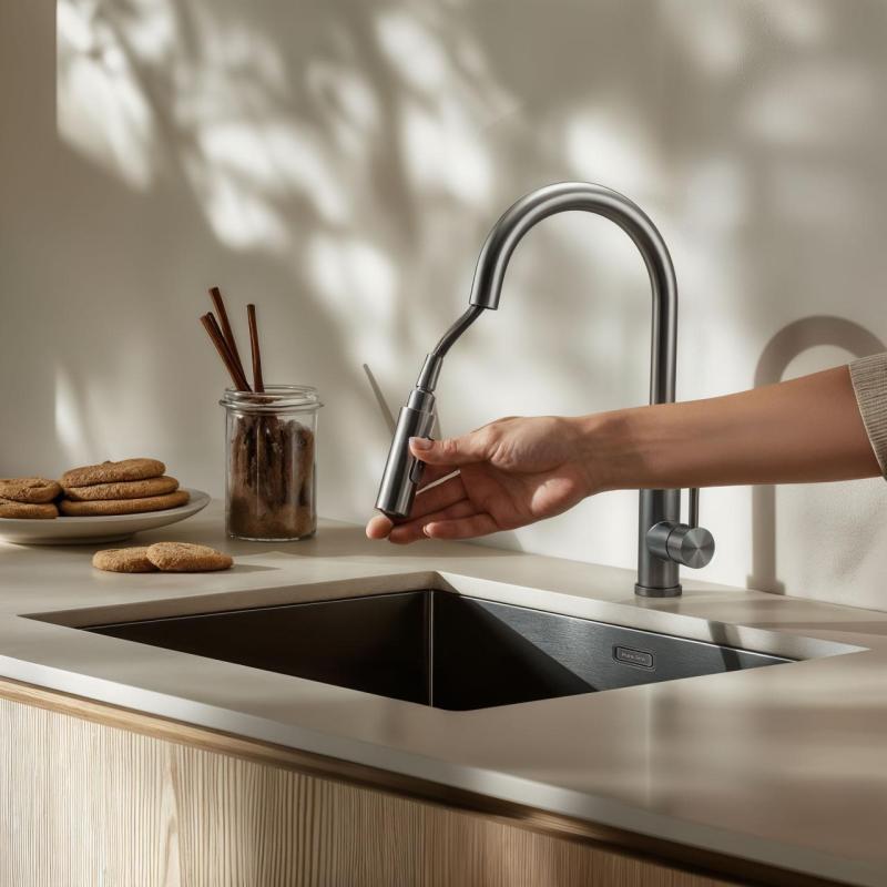 Pure.Sink Elite Steel Stream-S rubinetto da cucina in Acciaio Inox con bocca estraibile PS8045-02