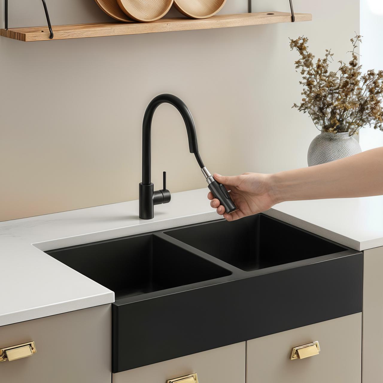 Pure.Sink Elite Steel Stream-S rubinetto da cucina Nero opaco con doccetta estraibile PS8045-10 - Productafbeelding 2
