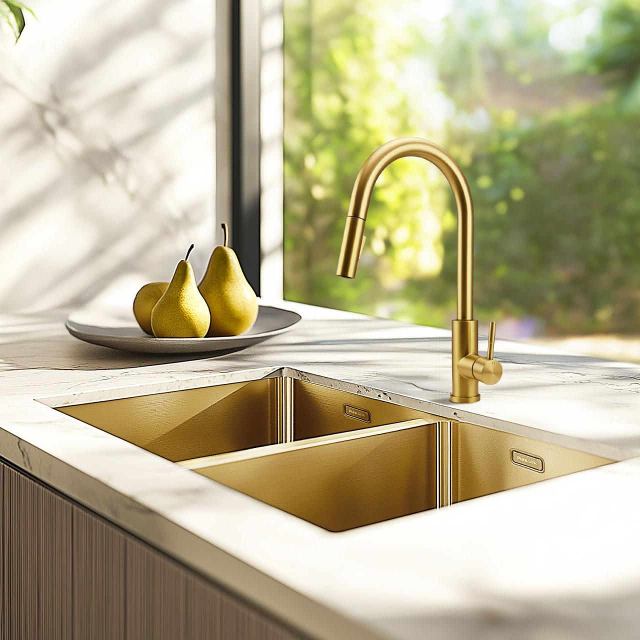 Pure.Sink Elite Steel Stream-S rubinetto da cucina PVD Oro Spazzolato con bocca estraibile PS8045-60 - Productafbeelding 4