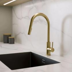 Pure.Sink Elite Steel Stream-S rubinetto da cucina PVD Oro Spazzolato con bocca estraibile PS8045-60
