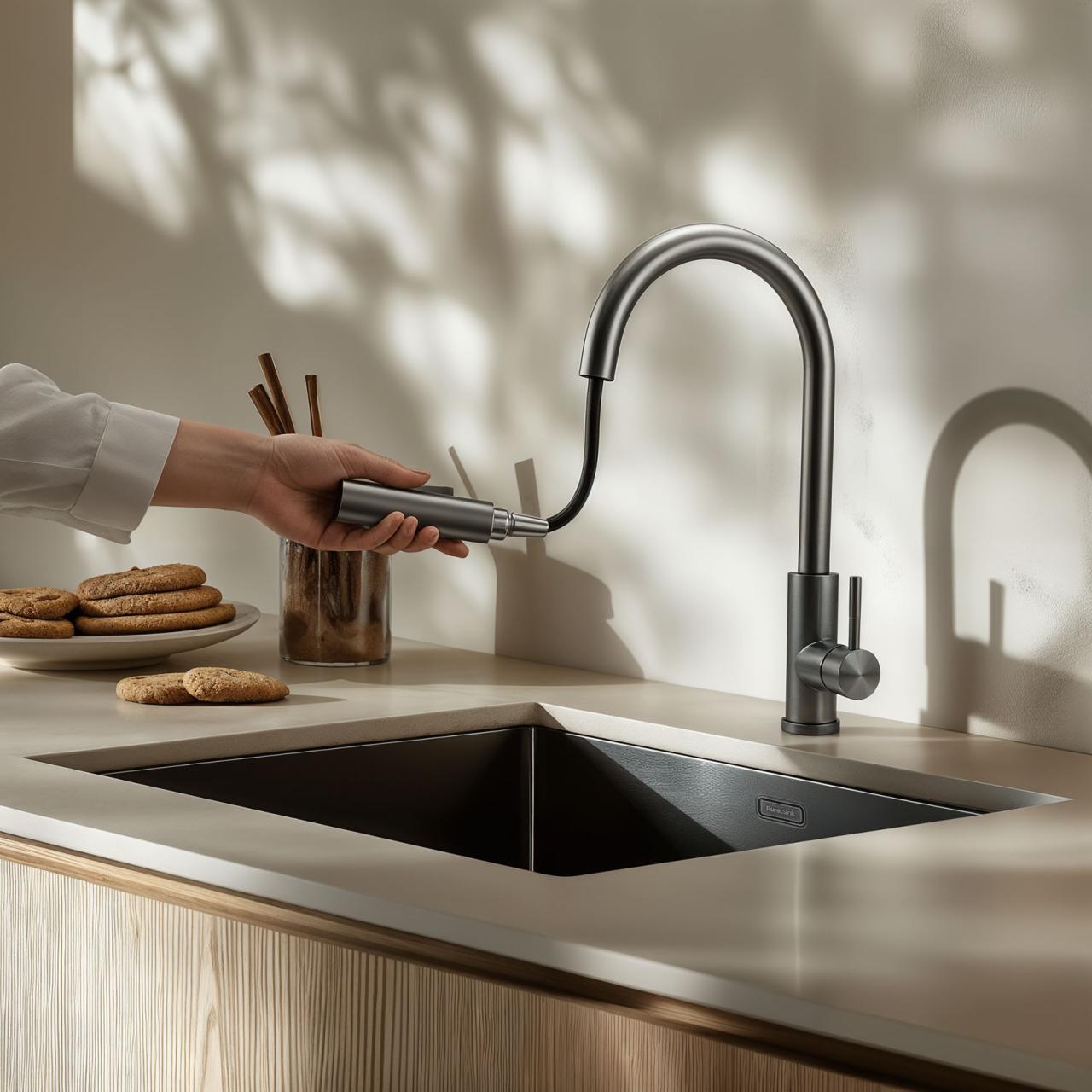Pure.Sink Elite Steel Stream-S rubinetto da cucina PVD Gun Metal con bocca estraibile PS8045-61 - Productafbeelding 2