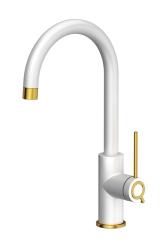 Rubinetto da cucina Quadri Lancaster Bianco con finitura in oro PVD e beccuccio girevole 1208967683