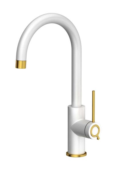 Rubinetto da cucina Quadri Lancaster Bianco con finitura in oro PVD e beccuccio girevole 1208967683