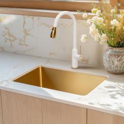 Quadri Stamford Miscelatore da Cucina Bianco con Finitura in Oro PVD con Doccetta Estraibile e Funzione Spray 1208967690