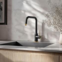 Quadri Stamford Rubinetto da Cucina Nero con Finiture in Oro PVD con Beccuccio Girevole ad Angolo 1208967703