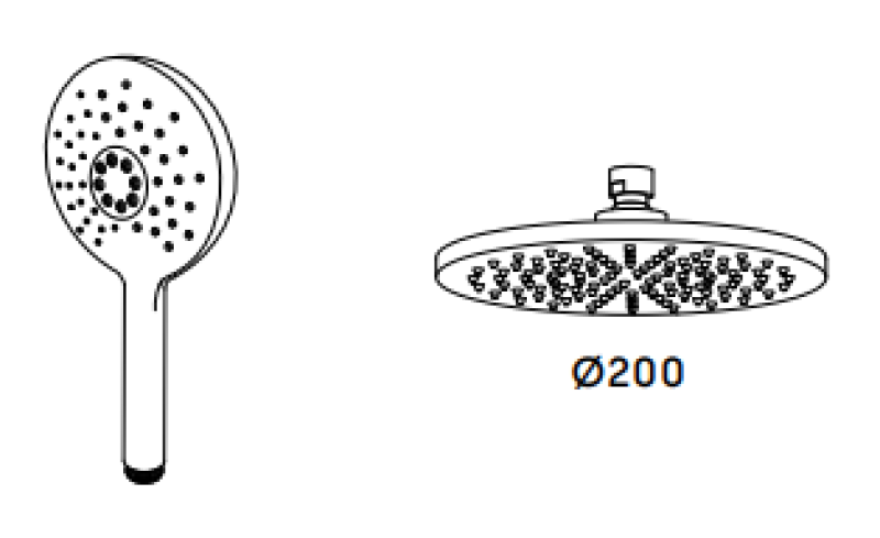Waterevolution Flow combinazione doccia termostatica con soffione doccia a pioggia nero opaco 200mm rotondo T141TNRPR