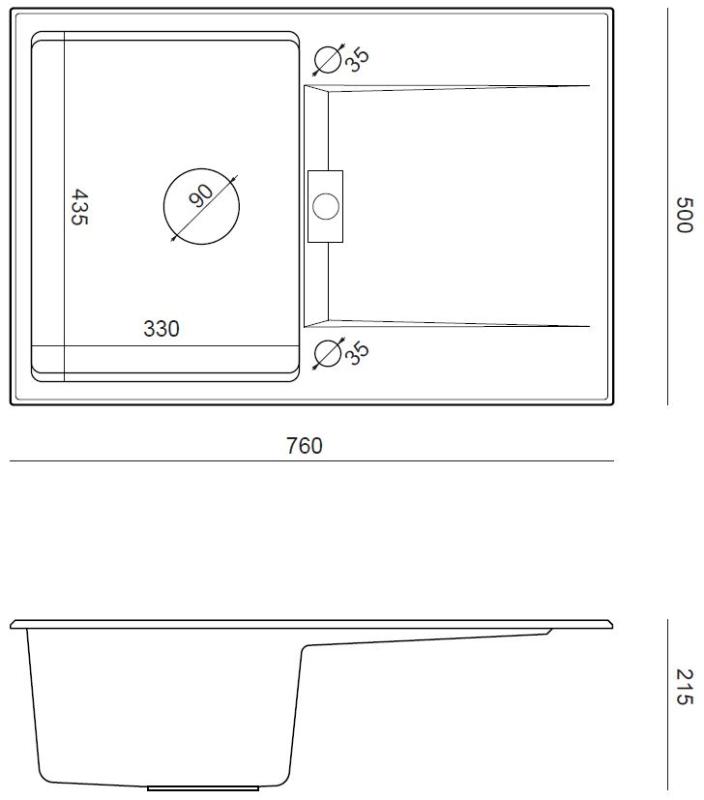 Quadri Minton Lavello da Appoggio in Granito Bianco 76x50cm con Sgocciolatoio Reversibile e Tappo in Acciaio Inox - 1208967747