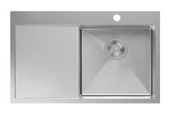 Aquadesign Clara Lavello in Acciaio Inox con Vasca Laterale Destra 78x48cm Installazione a Sopra o a Filo con Scolapiatti, Pannello per Rubinetto e Tappo in Acciaio Inox - 1208967754