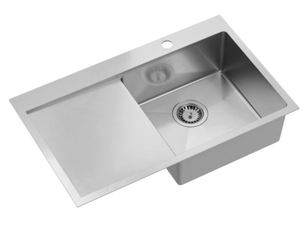 Aquadesign Clara Lavello in Acciaio Inox con Vasca Laterale Destra 78x48cm Installazione a Sopra o a Filo con Scolapiatti, Pannello per Rubinetto e Tappo in Acciaio Inox - 1208967754