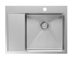 Aquadesign Clara Lavello in Acciaio Inox con Vasca a Destra 62x48cm Montaggio Sopra o Filo Top con Scolapiatti, Piattaforma per Rubinetto e Tappo in Acciaio Inox - 1208967755