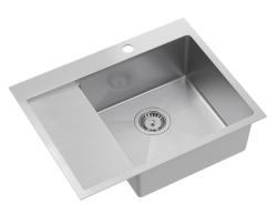 Aquadesign Clara Lavello in Acciaio Inox con Vasca a Destra 62x48cm Montaggio Sopra o Filo Top con Scolapiatti, Piattaforma per Rubinetto e Tappo in Acciaio Inox - 1208967755