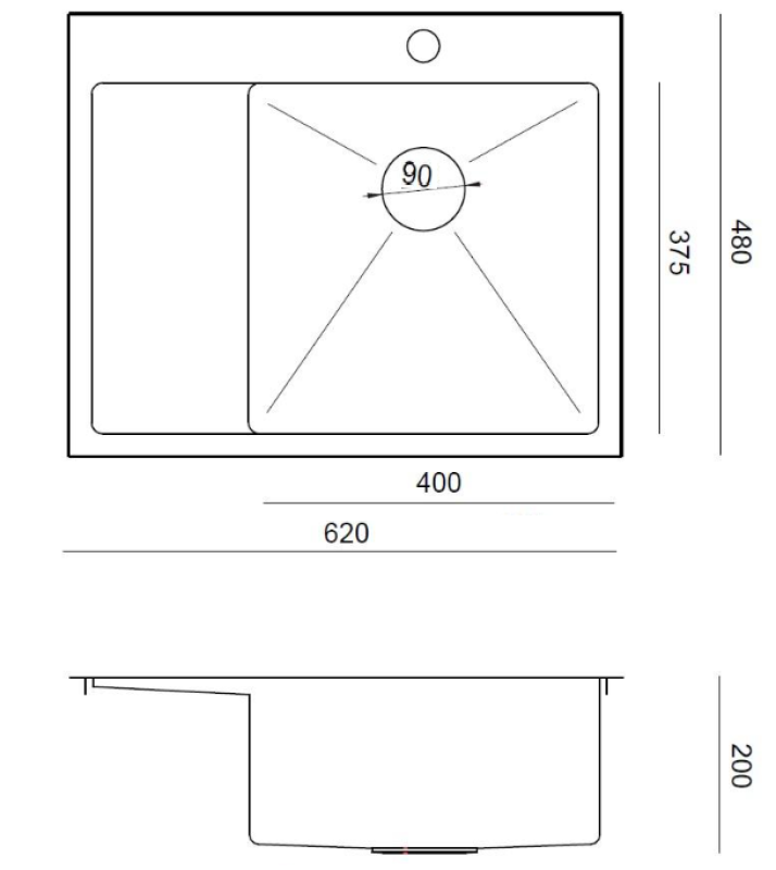Aquadesign Clara Lavello in Acciaio Inox con Vasca a Destra 62x48cm Montaggio Sopra o Filo Top con Scolapiatti, Piattaforma per Rubinetto e Tappo in Acciaio Inox - 1208967755