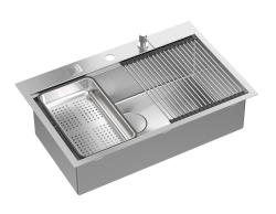 Aquadesign Vesta Lavello in Acciaio Inox 76x49cm Installazione da Appoggio e a Filo con Foro per Rubinetto, inclusi Tappo in Acciaio Inox e Accessori - 1208967762