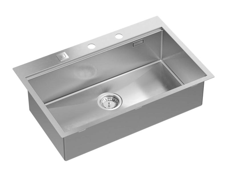 Aquadesign Vesta Lavello in Acciaio Inox 76x49cm Installazione da Appoggio e a Filo con Foro per Rubinetto, inclusi Tappo in Acciaio Inox e Accessori - 1208967762