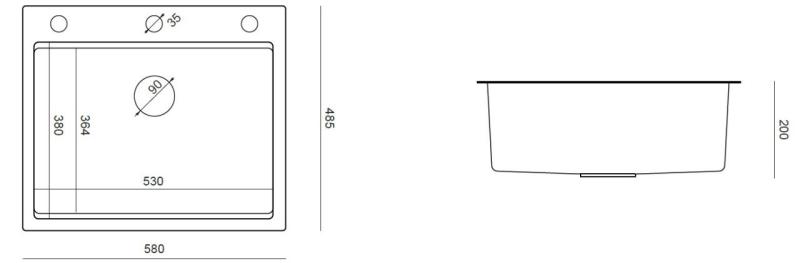 Aquadesign Vesta Lavello in Acciaio Inox 580x485 cm a Incasso e a Filo con Piano per Rubinetto, inclusi Tappo in Acciaio Inox e Accessori - 1208967763