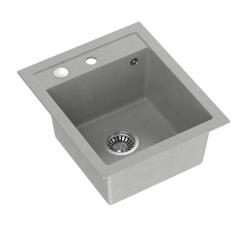 Quadri Londra Granito Grigio Lavello 43x50cm con Piattaforma per Rubinetto e Tappo in Acciaio Inox - 1208967765