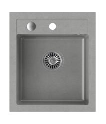 Quadri Londra Granito Grigio Lavello 43x50cm con Piattaforma per Rubinetto e Tappo in Acciaio Inox - 1208967765