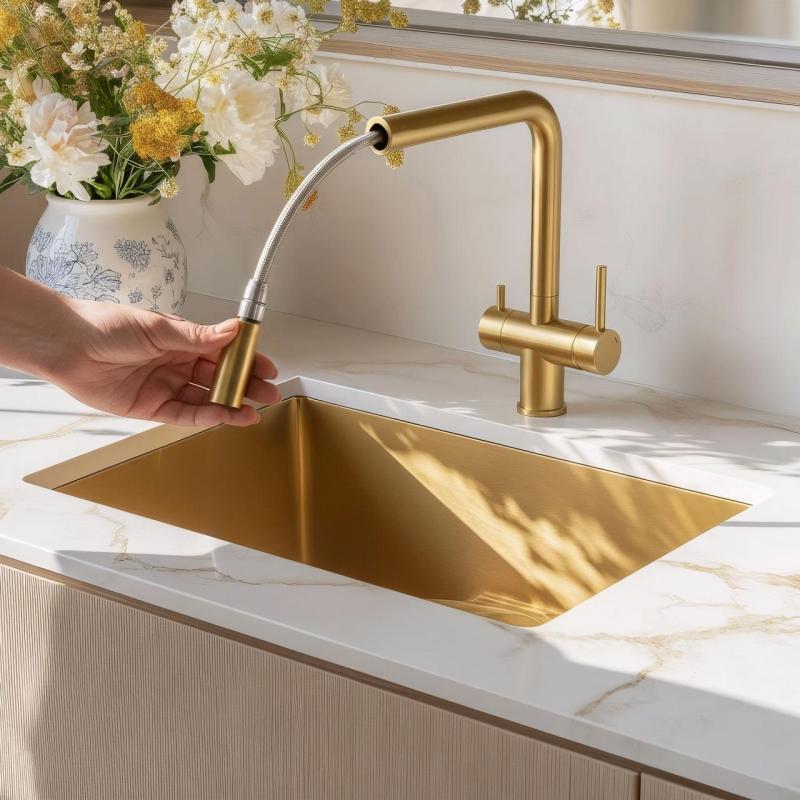 Quadri Ellesmere Rubinetto da cucina PVD Oro a 3 vie con collegamento extra per acqua filtrata 1208967781