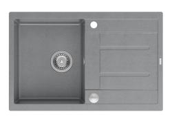 Quadri Sheffield Lavello da Appoggio in Granito Grigio 78x50cm con Gocciolatoio e Tappo in Acciaio Inox - 1208967793