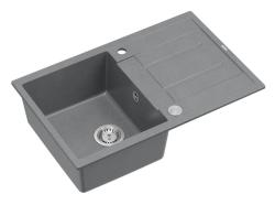 Quadri Sheffield Lavello da Appoggio in Granito Grigio 78x50cm con Gocciolatoio e Tappo in Acciaio Inox - 1208967793