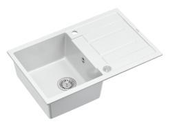 Quadri Sheffield Lavello In Granito Bianco da Appoggio 78x50cm con Gocciolatoio e Tappo In Acciaio Inox - 1208967798