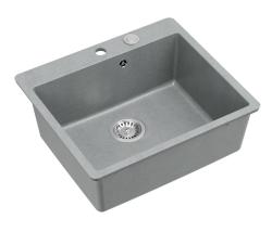 Quadri Sheffield Lavello da Cucina in Granito Grigio da Incasso o Sottotop 57x50 cm con Foro per Miscelatore e Tappo in Acciaio Inox - 1208967810