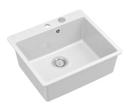 Quadri Sheffield Lavello in Granito Bianco da Incasso o Filo Top 57x50 cm con Piastra per Rubinetto e Tappo in Acciaio Inox - 1208967815