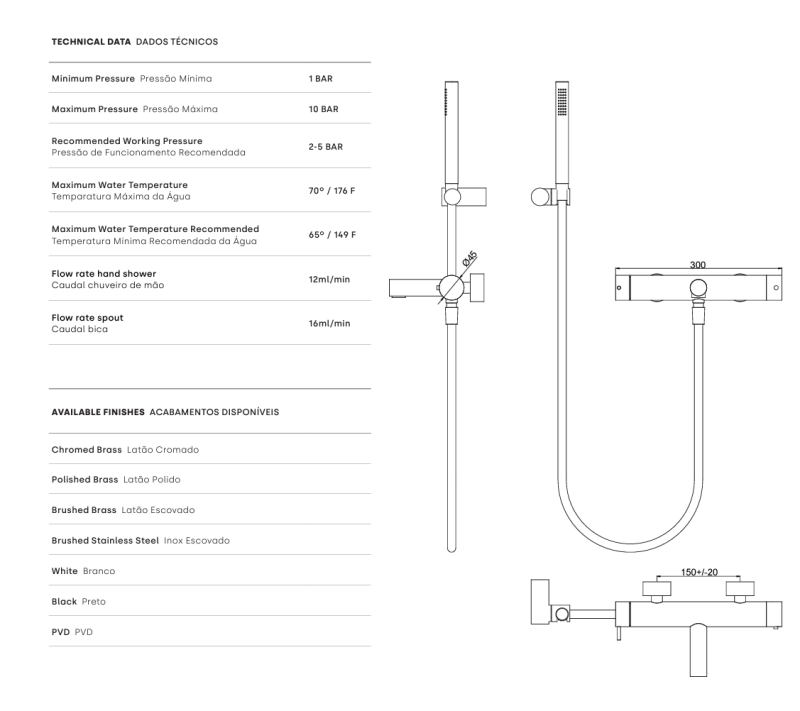 Waterevolution Flow miscelatore termostatico per doccia a due vie con doccetta cromata T130TN01