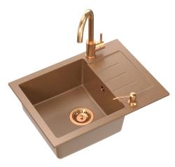 Quadri Kendal Set con Miscelatore da Cucina, Dispenser per Sapone e Lavello in Granito Color Rame 60x44 cm con Gocciolatoio e Tappo in Rame e Troppo Pieno - 1208967840