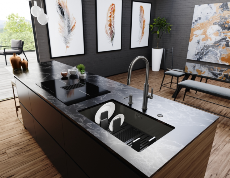 Franke Mythos Masterpiece Rubinetto da Cucina Antracite con Bocca a J e Doccetta Estraibile - 115.0711.555