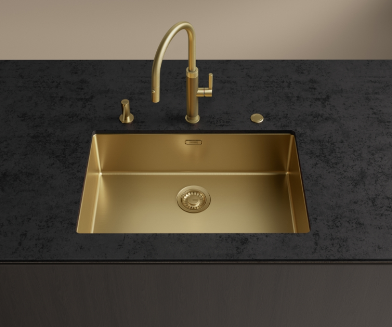 Franke Mythos Masterpiece Rubinetto da Cucina Oro con Bocca a J e Doccetta Estraibile - 115.0711.558