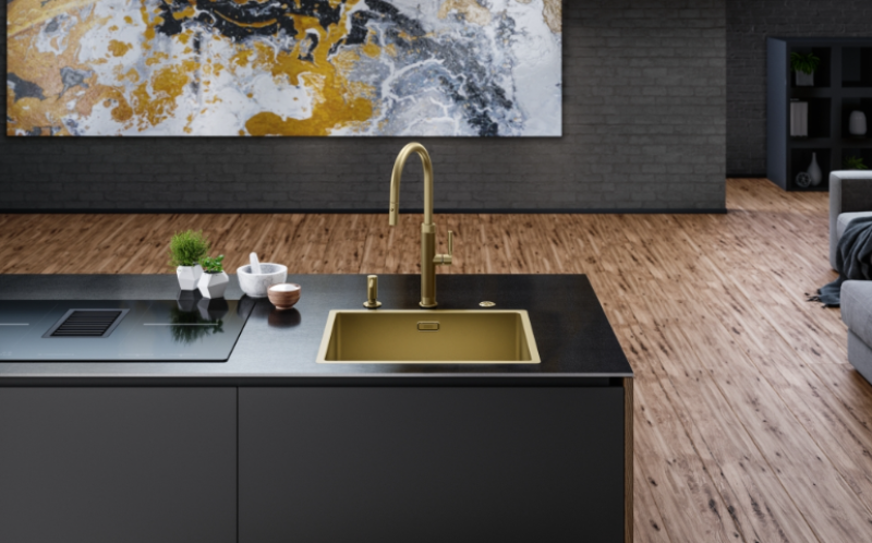 Franke Mythos Masterpiece Rubinetto da Cucina Oro con Bocca a J e Doccetta Estraibile - 115.0711.558