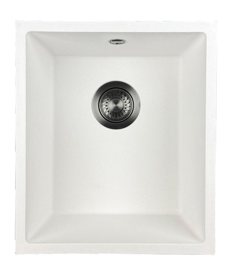 GraniteMy Universal Lavello in Granito Bianco 34x40 cm bianco per installazione a incasso, sottopiano e filo top con tappo in metallo canna di fucile 1208967904 - Productafbeelding