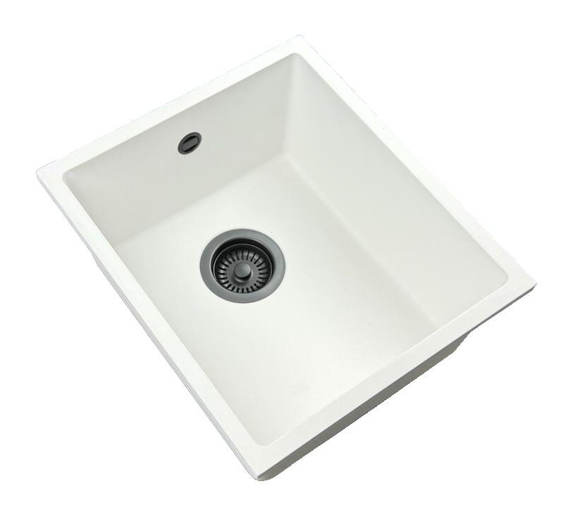 GraniteMy Universal Lavello in Granito Bianco 34x40 cm bianco per installazione a incasso, sottopiano e filo top con tappo in metallo canna di fucile 1208967904 - Productafbeelding 2