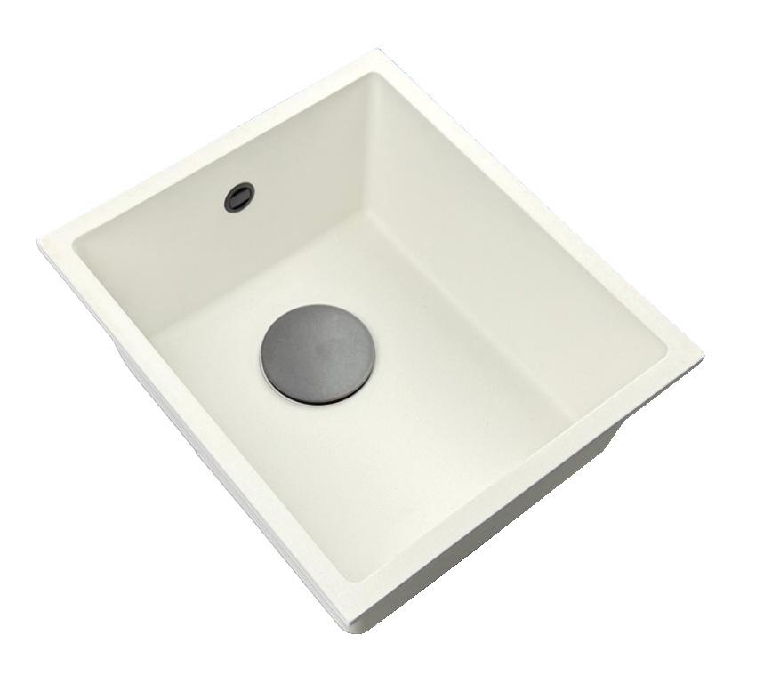 GraniteMy Universal Lavello in Granito Bianco 34x40 cm bianco per installazione a incasso, sottopiano e filo top con tappo in metallo canna di fucile 1208967904 - Productafbeelding 3