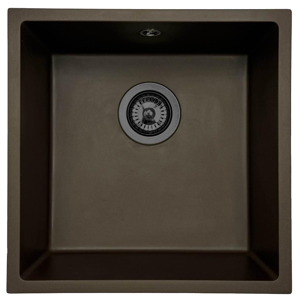 GraniteMy Universal Café Lavello in Granito 40x40 cm a Incasso, Sottopiano e Filotop con Tappo in Metallo Gun - 1208967917 - Productafbeelding