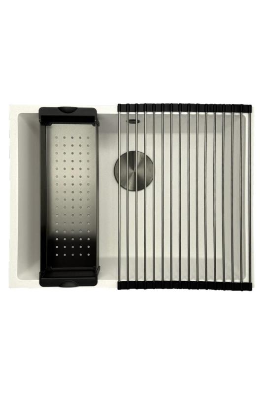 GraniteMy Lavello Universale in Granito Bianco 55x40 cm da Incasso, Sottopiano e Filotop con Tappo in Metallo Gun - 1208967933