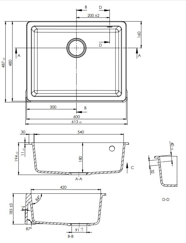 GraniteMy Tradition Lavello Rustico Lavello in Granito 60x48 cm Nero da Incasso e Filotop con Tappo Dorato 1208967938 - Productafbeelding 3