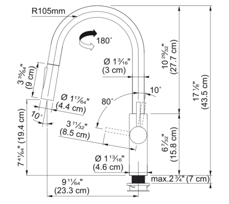 Franke Pescara J Miscelatore Monocomando Nero con Bocca Estraibile e Funzione Spray 115.0575.968