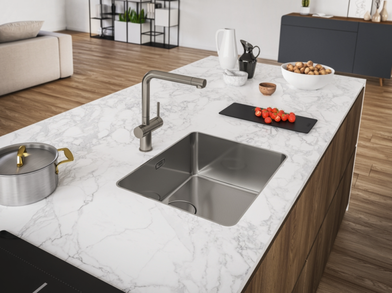 Franke Active Twist Miscelatore Monocomando in Acciaio Inox con Bocca Fissa e Comando di Scarico Integrato 115.0653.504