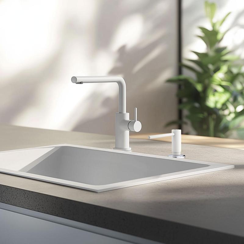 Franke Active dispenser da incasso per sapone da cucina, granito Polar White Bianco 112.0633.079