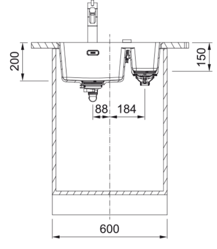 Franke Maris MRG 160-34-15 Fragranite Slate Grey Lavandino Grigio, scuro Lato sinistro Incasso 125.0714.608
